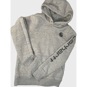 Carhartt W sz Small Gray Long Sleeve Hoodie Sweatshirt Front Pocket Pullover 4-6